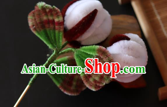 China Handmade Velvet Hair Stick Traditional Ancient Qing Dynasty Princess Cotton Hairpin