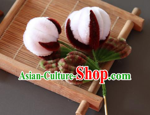 China Handmade Velvet Hair Stick Traditional Ancient Qing Dynasty Princess Cotton Hairpin