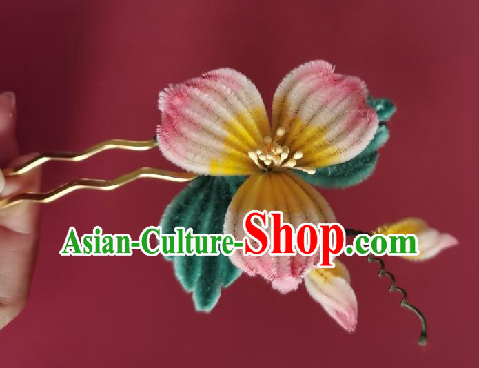 China Ancient Empress Hairpin Traditional Handmade Velvet Flowers Hair Stick