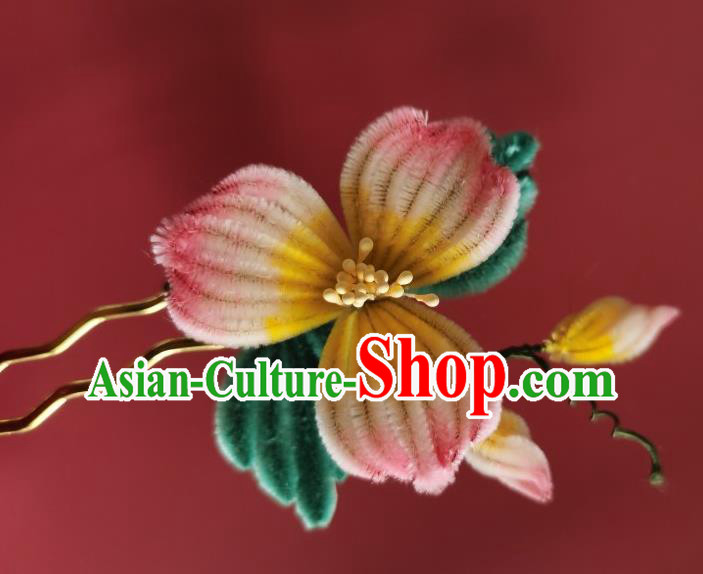 China Ancient Empress Hairpin Traditional Handmade Velvet Flowers Hair Stick