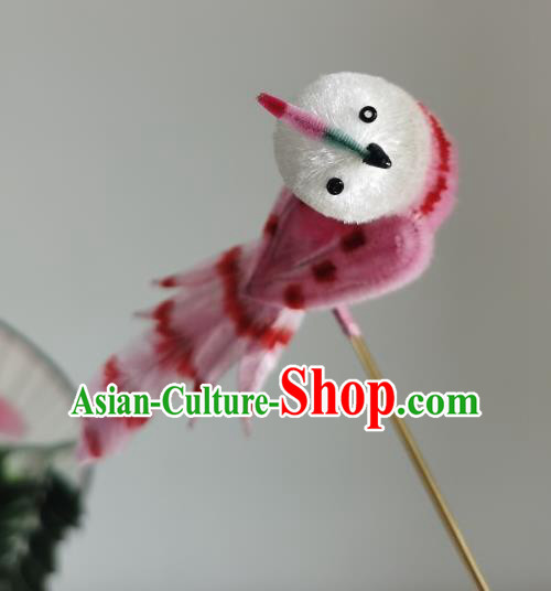 China Traditional Ancient Hanfu Hair Stick Handmade Pink Velvet Bird Hairpin