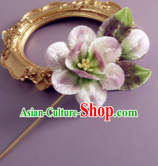 Traditional China Ancient Hanfu Hairpin Handmade Lilac Velvet Flowers Hair Accessories