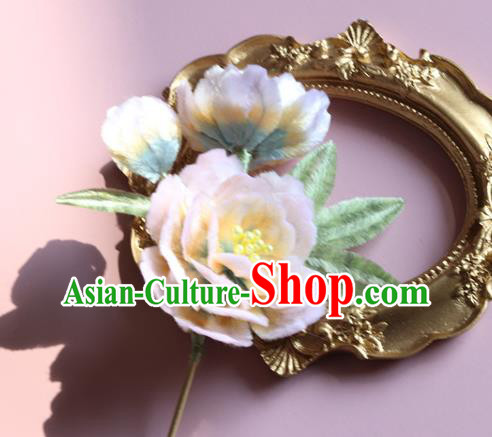 Handmade China Ancient Hanfu Flower Hairpin Traditional Pink Velvet Peach Blossom Hair Accessories