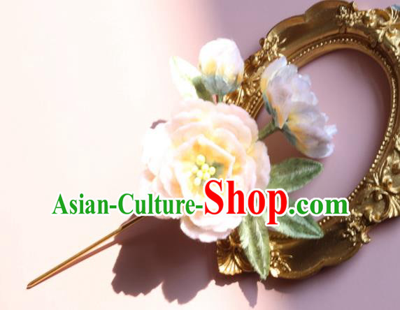 Handmade China Ancient Hanfu Flower Hairpin Traditional Pink Velvet Peach Blossom Hair Accessories