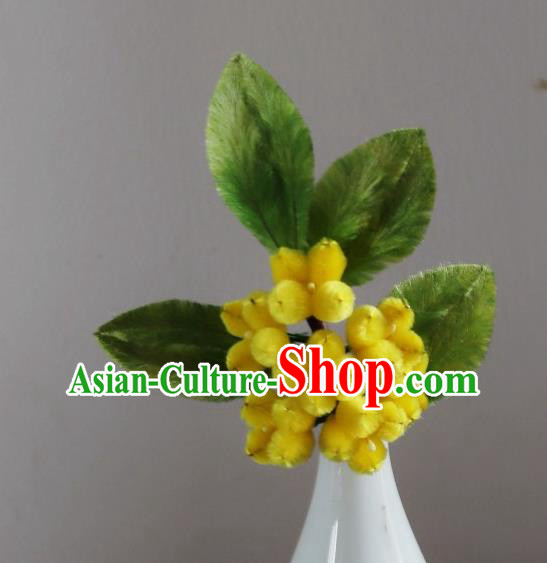 Handmade China Velvet Osmanthus Hair Accessories Traditional Ancient Hanfu Yellow Flowers Hairpin