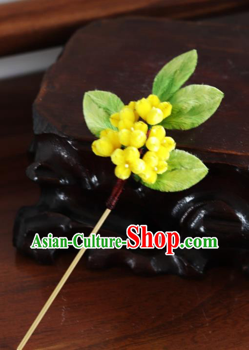 Handmade China Velvet Osmanthus Hair Accessories Traditional Ancient Hanfu Yellow Flowers Hairpin