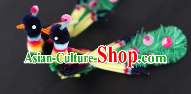 China Ancient Hanfu Velvet Hair Stick Traditional Handmade Peacock Hairpin