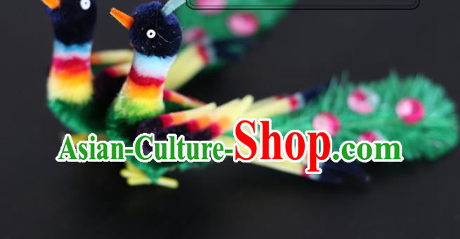 China Ancient Hanfu Velvet Hair Stick Traditional Handmade Peacock Hairpin