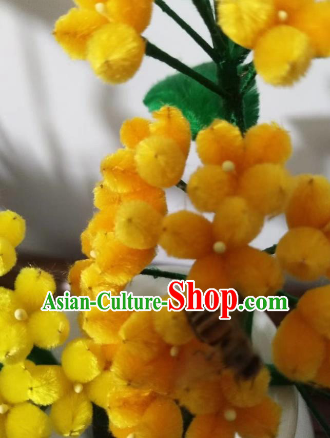Handmade China Traditional Ancient Hanfu Yellow Flowers Hairpin Velvet Osmanthus Hair Accessories