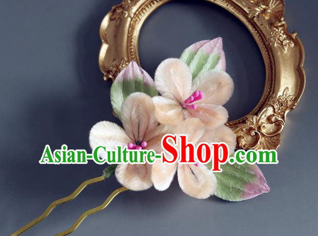 Handmade China Traditional Hanfu Hair Accessories Ancient Champagne Velvet Flowers Hairpin