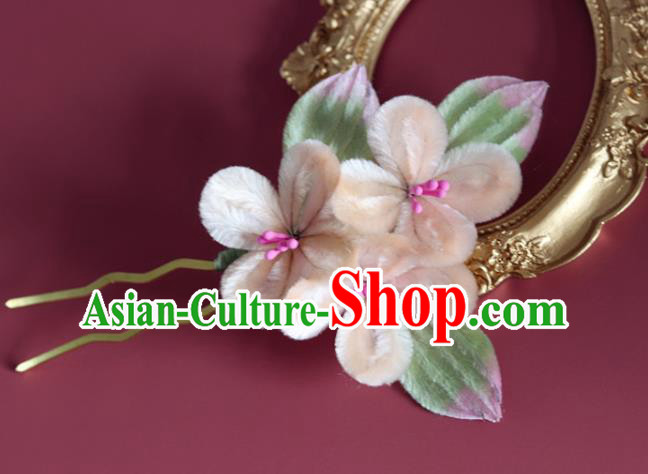 Handmade China Traditional Hanfu Hair Accessories Ancient Champagne Velvet Flowers Hairpin