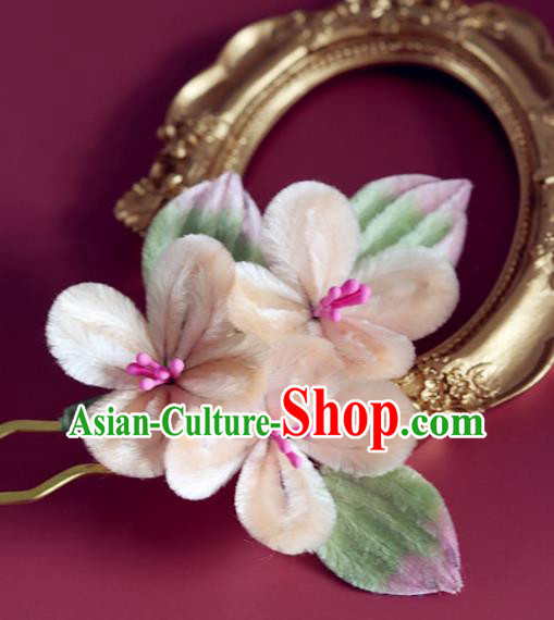 Handmade China Traditional Hanfu Hair Accessories Ancient Champagne Velvet Flowers Hairpin