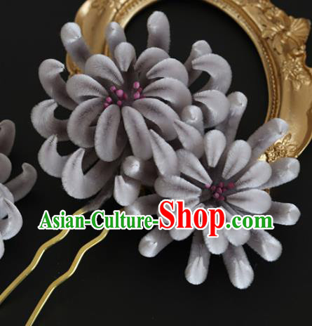 Handmade China Traditional Hanfu Flowers Hair Accessories Ancient Grey Velvet Chrysanthemum Hairpin