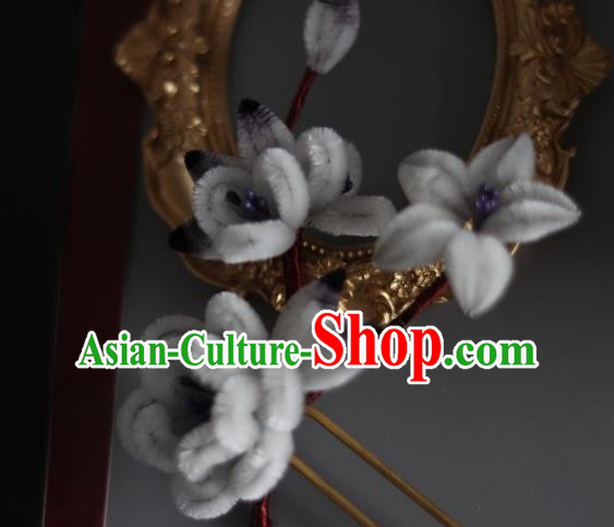 Handmade China Ancient Grey Velvet Plum Blossom Hairpin Traditional Hanfu Flowers Hair Accessories