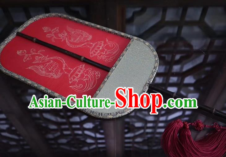 China Traditional Red Silk Palace Fan Hand Painting Fan Tang Dynasty Princess Fans
