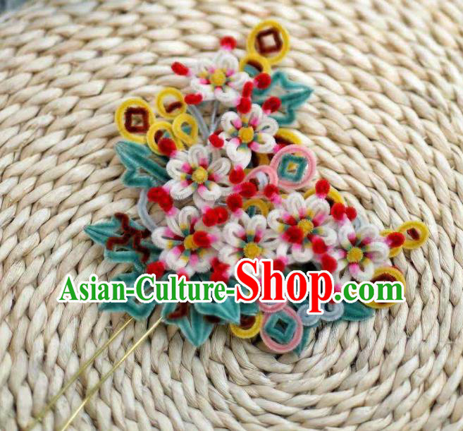 Handmade China Ancient Court Velvet Flowers Hairpin Traditional Hanfu Hair Accessories Money Tree Hair Stick