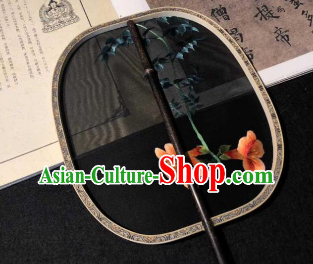 China Traditional Black Silk Palace Fan Embroidered Fan Song Dynasty Palace Lady Fans
