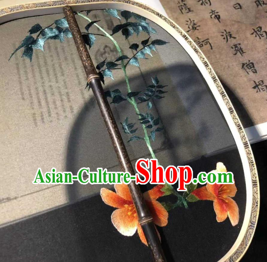 China Traditional Black Silk Palace Fan Embroidered Fan Song Dynasty Palace Lady Fans