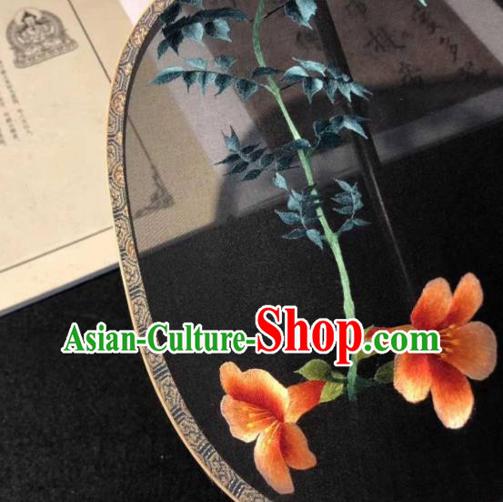 China Traditional Black Silk Palace Fan Embroidered Fan Song Dynasty Palace Lady Fans
