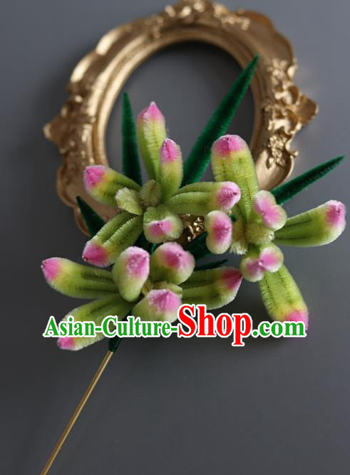 China Traditional Handmade Hair Accessories Ancient Hanfu Green Velvet Orchid Hairpin
