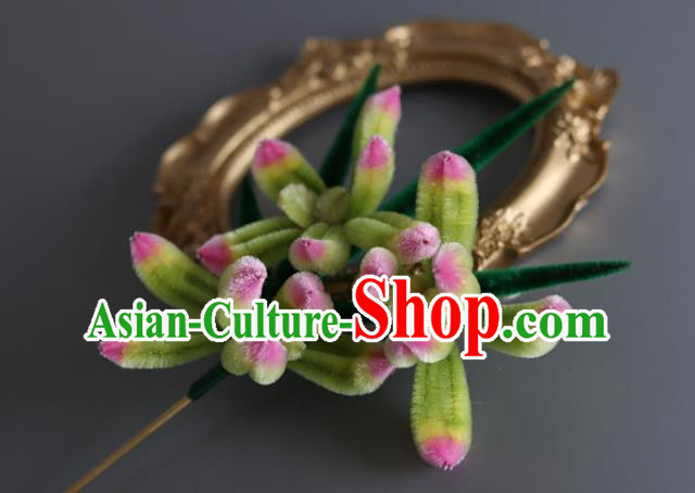 China Traditional Handmade Hair Accessories Ancient Hanfu Green Velvet Orchid Hairpin