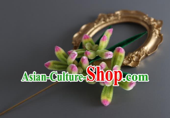 China Traditional Handmade Hair Accessories Ancient Hanfu Green Velvet Orchid Hairpin