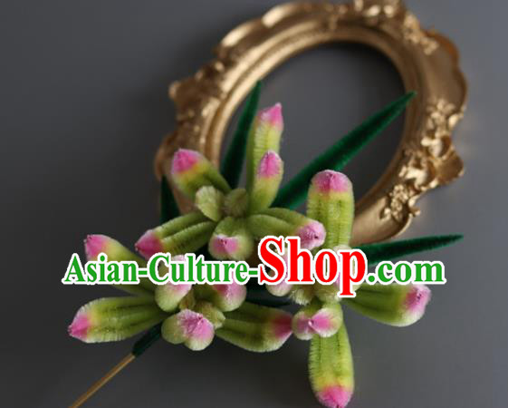 China Traditional Handmade Hair Accessories Ancient Hanfu Green Velvet Orchid Hairpin
