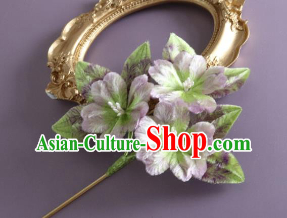 Traditional China Handmade Hair Accessories Ancient Hanfu Lilac Velvet Flowers Hairpin