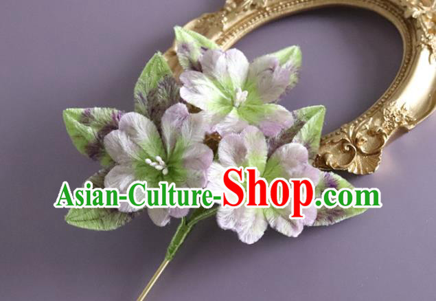 Traditional China Handmade Hair Accessories Ancient Hanfu Lilac Velvet Flowers Hairpin