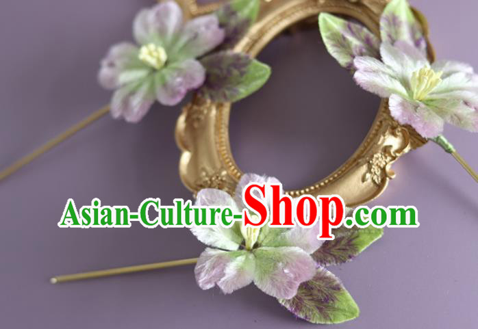 Traditional China Handmade Velvet Flower Hair Accessories Ancient Hanfu Lilac Velvet Hairpin