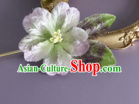 Traditional China Handmade Velvet Flower Hair Accessories Ancient Hanfu Lilac Velvet Hairpin