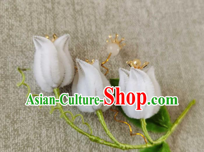 China Classical Hanfu White Velvet Convallaria Hair Stick Traditional Ancient Court Hair Claw