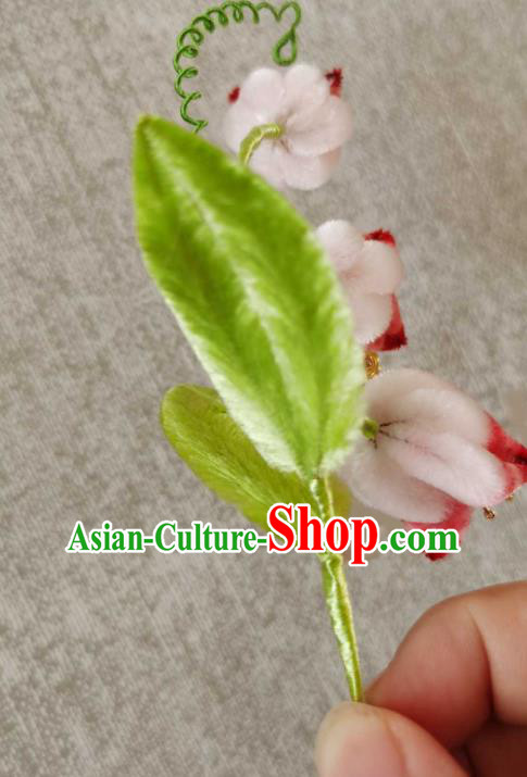 China Traditional Ancient Court Hair Claw Classical Hanfu Pink Velvet Convallaria Hair Stick