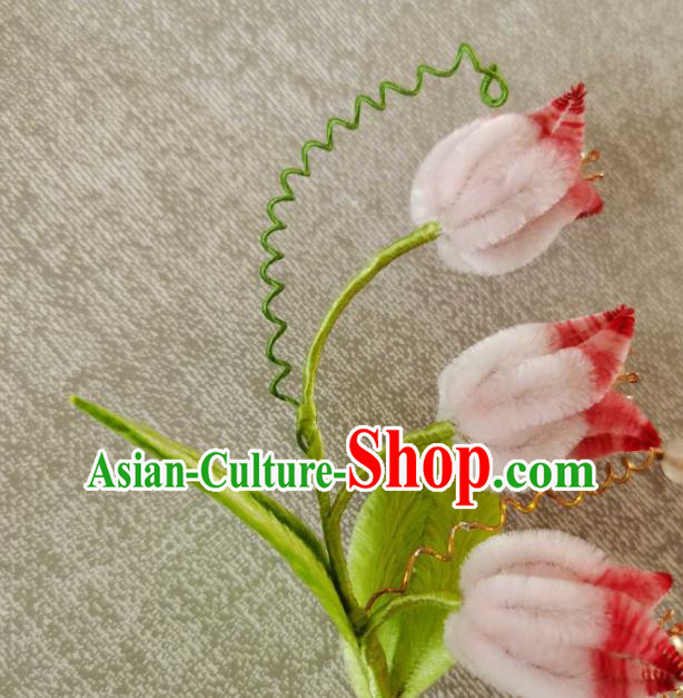 China Traditional Ancient Court Hair Claw Classical Hanfu Pink Velvet Convallaria Hair Stick
