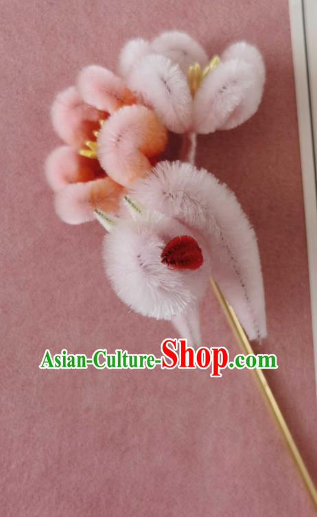 China Classical Hanfu Velvet Plum Bird Hair Stick Traditional Ancient Court Hairpin
