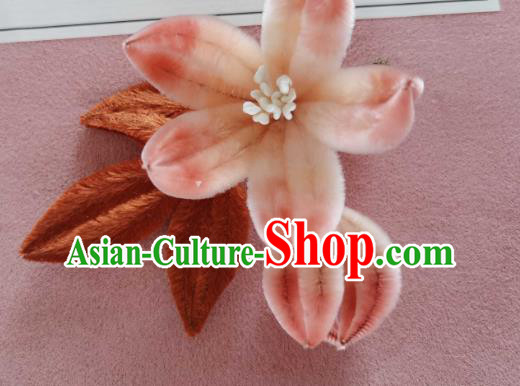 China Classical Hanfu Hair Stick Traditional Ancient Court Lady Velvet Flowers Hairpin