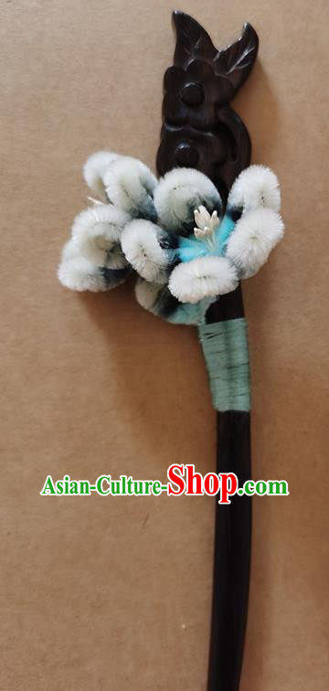China Classical Hanfu Ebony Hair Stick Traditional Ancient Court Lady Velvet Plum Blossom Hairpin