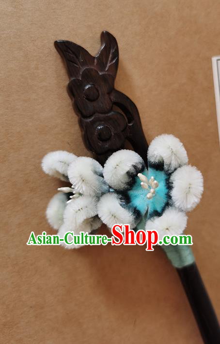 China Classical Hanfu Ebony Hair Stick Traditional Ancient Court Lady Velvet Plum Blossom Hairpin