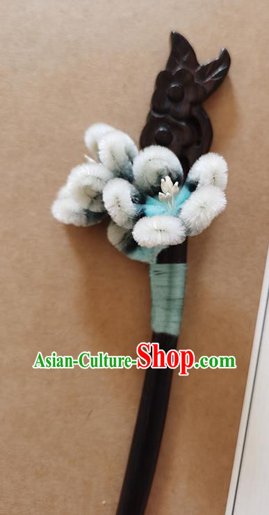 China Classical Hanfu Ebony Hair Stick Traditional Ancient Court Lady Velvet Plum Blossom Hairpin