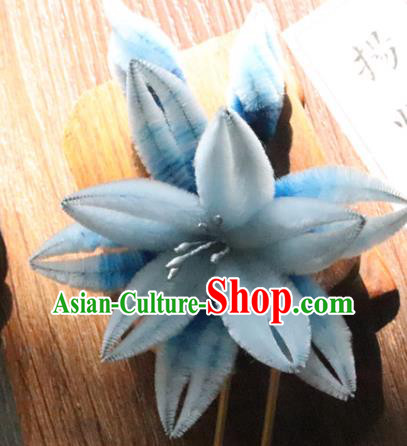China Classical Hanfu Blue Velvet Hairpin Traditional Ancient Court Lady Orchids Hair Stick