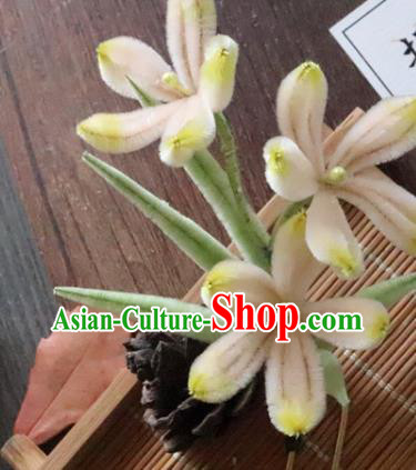 China Classical Hanfu Velvet Orchids Hairpin Traditional Ancient Court Lady Hair Stick