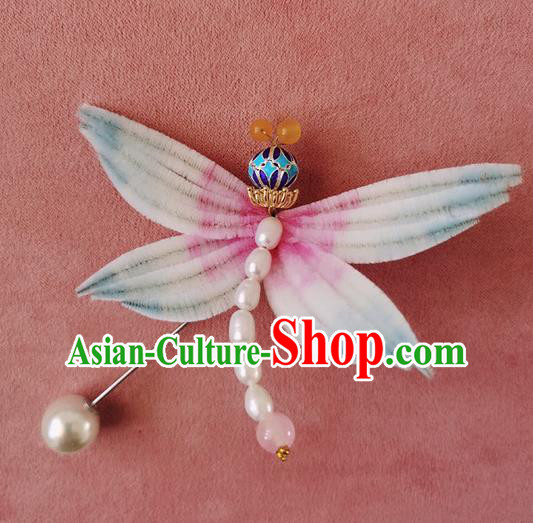 Handmade China Classical Velvet Dragonfly Brooch Traditional Cheongsam Pearls Accessories