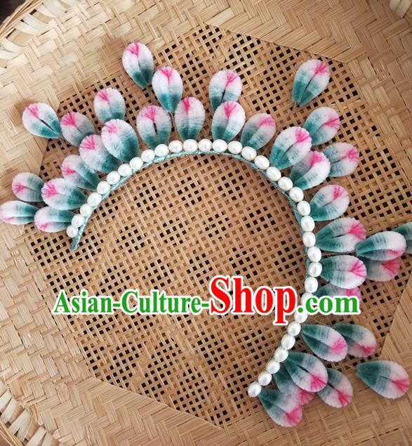 China Traditional Ancient Velvet Flowers Hair Crown Classical Hanfu Pearls Hairpin