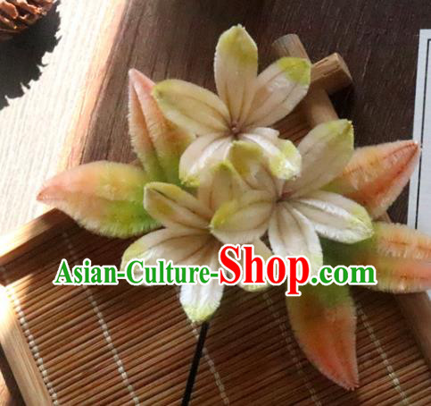 China Classical Hanfu Hairpin Traditional Ancient Palace Lady Velvet Flowers Hair Stick