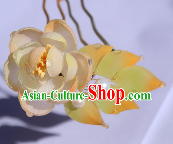 China Classical Hanfu Camellia Hairpin Traditional Ancient Imperial Consort Hair Comb