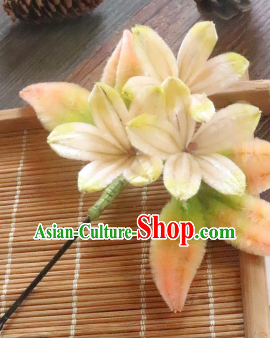 China Classical Hanfu Hairpin Traditional Ancient Palace Lady Velvet Flowers Hair Stick
