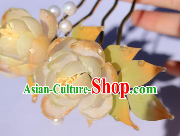China Traditional Ancient Imperial Consort Hair Comb Classical Hanfu Camellia Hairpin