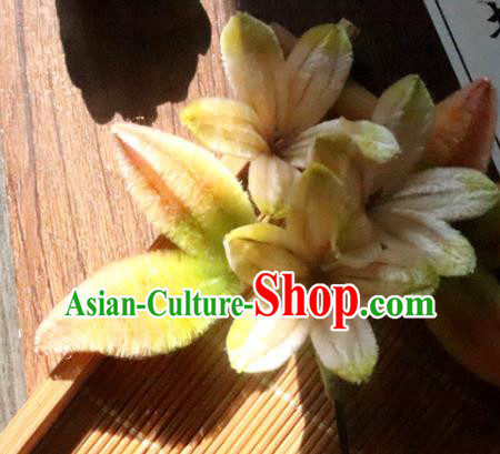China Classical Hanfu Hairpin Traditional Ancient Palace Lady Velvet Flowers Hair Stick