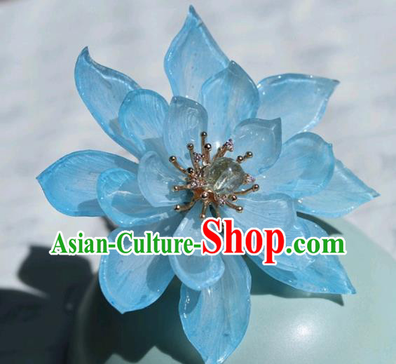 China Traditional Hanfu Blue Lotus Hair Stick Classical Cheongsam Hairpin