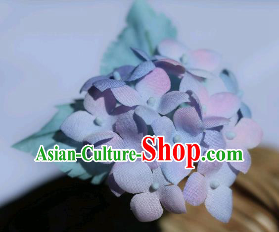 China Traditional Hanfu Silk Flowers Hair Stick Classical Cheongsam Blue Hydrangea Hairpin